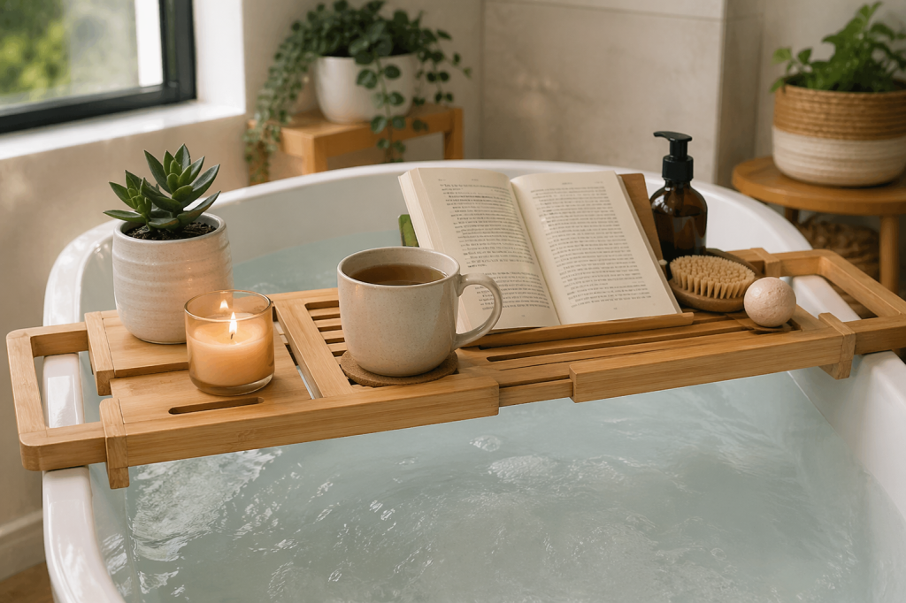 Comparatif matériaux pont de baignoire : bambou, bois, métal, plastique